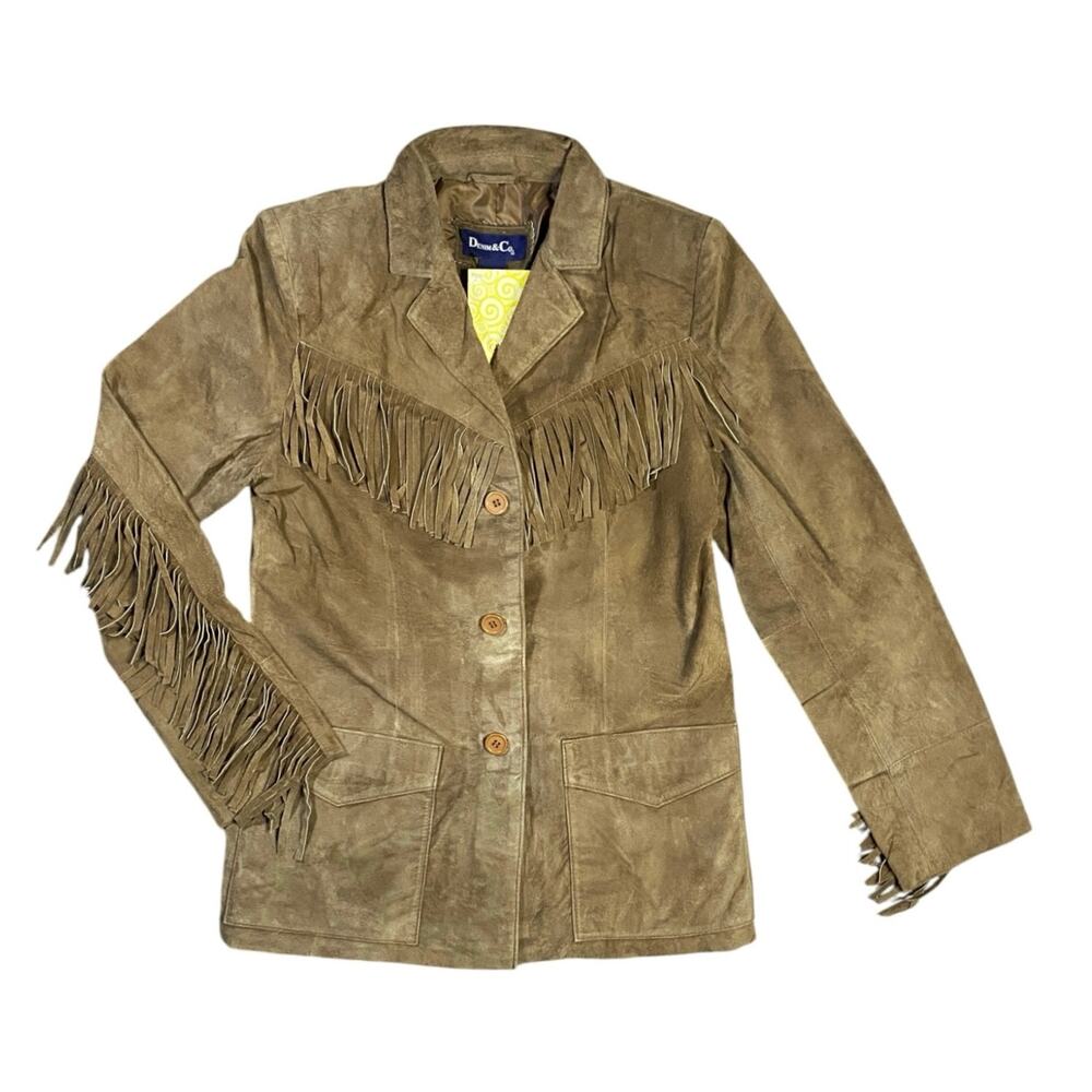Y2K Denim & Co. Fringe Suede Leather Jacket NWT - XS